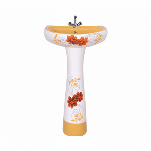 Meilleure vente Support de sol en céramique monobloc moderne Piédestal de lavabo Qualité supérieure Motif fantaisie pour application dans la salle de bain - Product Image 1