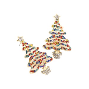 Pendientes de Navidad al por mayor para mujer, de aleación con múltiples pedrerías, colgante hueco de árbol de Navidad, accesorios de oreja extragrandes para fiestas navideñas - Product Image 3