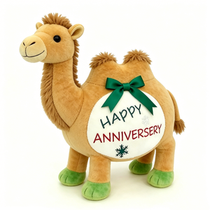 Chameau en peluche vert personnalisé, adorable chameau brun en peluche pour anniversaire, cadeau en peluche doux et moelleux avec nœud vert - Product Image 2