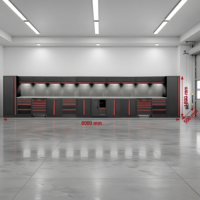 Estación de Trabajo Modular en Forma de L Personalizada, Gabinete Negro con Tiradores Rojos, Panel Perforado