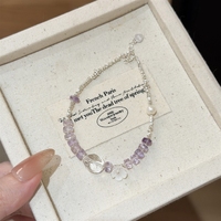 Bracelet perlé Bowei en argent sterling S925, améthyste facettée, bijoux en cristal blanc naturel en forme de fleur