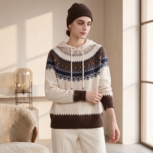 Nouveau <span class=keywords><strong>Pull</strong></span> <span class=keywords><strong>à</strong></span> Capuche Femme 100% Cachemire Pur Motif Fair Isle 16,2μm Tricoté <span class=keywords><strong>à</strong></span> la Machine Stoll, Vêtement d'Hiver de Luxe Traçable pour la Détente - Product Image 4