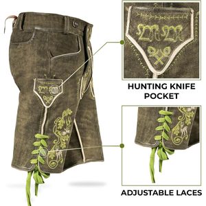 กางเกงหนังแท้สีเขียวเข้มสำหรับผู้ชาย สไตล์ Lederhosen สำหรับงาน Oktoberfest - Product Image 5