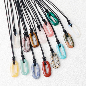 Pingente de Anel Oval de Quartzo Ágata com Furo Grande, Acessório de Colar DIY, Presente para Mulheres e Homens - Product Image 2