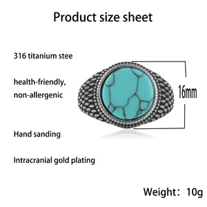 Men's Stainless Steel Turquoise <b>Ring</b> Round Stone Geometric Design Punk Style Gift Jewelry 240116 - Product Image 3