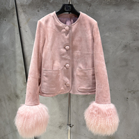 Veste en daim élégante avec poignets en fourrure, veste en daim de luxe pour femmes, vestes en daim rose