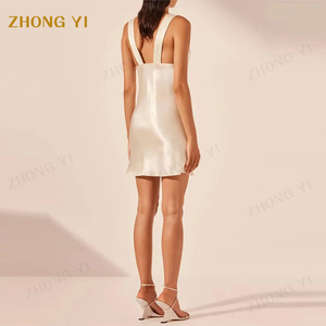 Trendy Clothing Manufacturers Custom Summer <strong>Women</strong> Silky Satin Plunged Slip Colour Ruched Bust Sexy Night Casual Short Dress