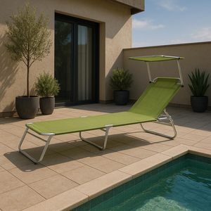 Sdraio Pieghevole con Parasole 180x55x90 Cm, Struttura in Metallo, Sedia Relax da Esterno - Product Image 6