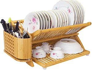 Escurridor de utensilios moderno de bambú, soporte para secar platos, organizador de cubiertos ecológico - Product Image 5