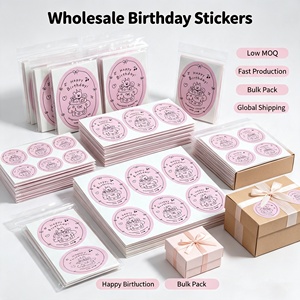 Pegatinas ovaladas de cumpleaños con diseño de pastel de oso, etiquetas adhesivas de papel rosa para manualidades de regalo, ecológicas - Product Image 5