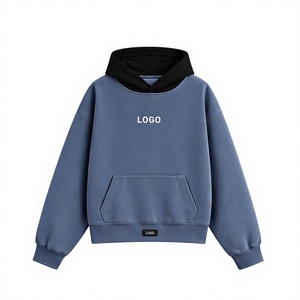 เสื้อฮู้ดผ้าฟลีซโอเวอร์ไซส์สองสีสำหรับผู้ชาย พร้อมฮู้ดแบบตัดกันและกระเป๋าจิงโจ้ - Product Image 5