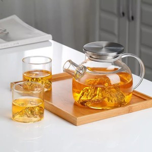 Juegos de té y teteras de vidrio resistente al calor para uso doméstico, una tetera y cuatro tazas para ver las montañas, y teteras para oficina. - Product Image 4