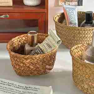 Panier rond en <span class=keywords><strong>osier</strong></span> grande taille pour fleurs, panier de rangement, décoration d'intérieur, organisateur de bureau et boîte de rangement pour cosmétiques – Offre Spéciale - Product Image 2