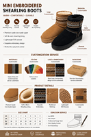 Bottes d'hiver pour femmes, personnalisées OEM ODM, ethniques, brodées, à plateforme épaisse, doublées de fourrure, chaudes, confortables, antidérapantes, bottes à la cheville
