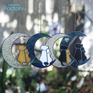 Fornecimento personalizado atacado decoração do jardim e cão suncatchers cristal pendurado quadro lua vitrais suncatcher janela de vidro - Product Image 6