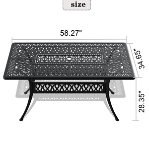 โต๊ะรับประทานอาหารอลูมิเนียมหล่อขึ้นรูปสำหรับลานบ้าน ขนาด 58.27x34.65 นิ้ว พร้อมรูสำหรับร่ม ใช้กลางแจ้ง - Product Image 5