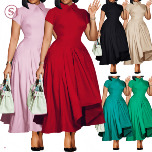 <span class=keywords><strong>Vestidos</strong></span> de Fiesta de Verano D514 para <span class=keywords><strong>Mujer</strong></span>, Cuello Polo, Manga Corta, Cintura Alta, Corte en A, Elegantes <span class=keywords><strong>Vestidos</strong></span> Africanos, Vestido de Trabajo para <span class=keywords><strong>Mujer</strong></span> - Product Image 1