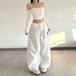 Pantalones Anchos Bordados con Número Estilo INS para Mujer, Cintura Elástica con Cordón, Pantalones Largos Casuales de Estilo Urbano - Product Image 6