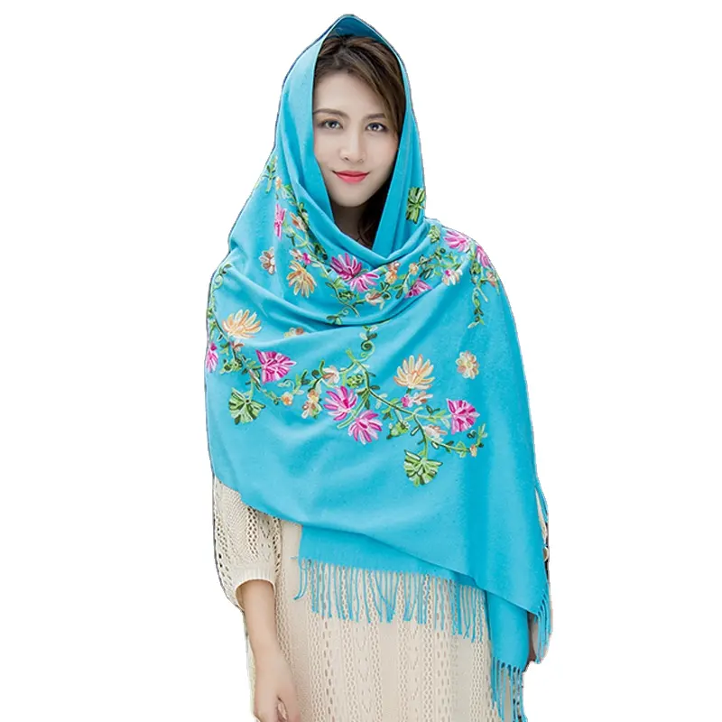 GEERDENG New Fashion Winter Embroidery Polyester Pashmina Scarf Women Elegant Custom Logo Jacquard Jersey Stoles and Shawls