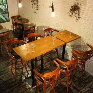 Silla y mesa de madera sólida para restaurante, asiento de madera sólida, larga y estrecha, alta calidad, a la venta