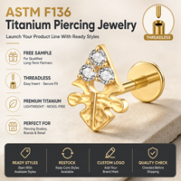 Perhiasan tindik JiaXin ASTM F136 Titanium Grade Implant, tanpa ulir, flat back, labret stud, untuk bibir, helix, conch, dengan inlay zircon berbentuk hati, ukuran 16G
