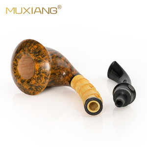 Muxiang Wooden Freestyle Pipe Boxwood Bamboo Joint Handmade Solid Wood Long Handle Reading Tobacco Smoking Pipe Set - Product Image 2