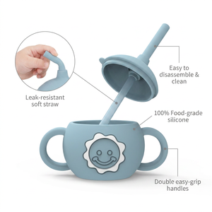 Vaso de entrenamiento de silicona sin BPA, lindo vaso de agua para niños pequeños, vaso antiderrames para bebés con pajita y asa - Product Image 4
