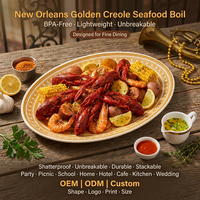 Assiette de service ovale dorée en mélamine incassable OEM ODM de 12 pouces pour poisson grillé, idéale pour les cafés de stations balnéaires