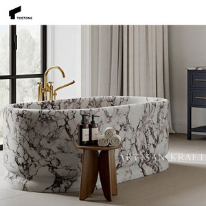 Tostone Vintage Calacatta Viola mermer Villa ve daire açık alanlar için serbest duran beyaz küvetler - Product Image 2