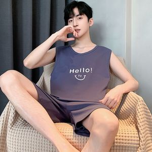 Verano nuevo Pijama de algodón para hombre Chaleco con estampado de dibujos animados conjunto de pantalones cortos grises moda Casual guapo fresco cómodo <span class=keywords><strong>pijamas</strong></span> de alta calidad - Product Image 3