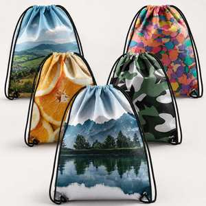 Multi-Pattern Polyester Drawstring Backpack <b>Bag</b> Custom Print Lightweight <b>Foldable</b> Sports Sack for Basketball Swimming Gym - Product Image 1