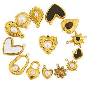 Colgante de acero inoxidable vintage francés con incrustaciones de perlas en forma de estrella, sol y corazón para la fabricación de collares, formas mixtas, accesorios de joyería. - Product Image 4