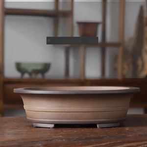 Maceta Ovalada de Zisha para Bonsái, Arcilla Gris Azulácea, Estilo Clásico, para Uso en Mesa - Product Image 1