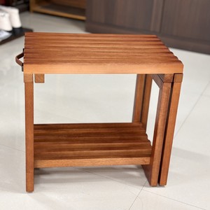 Tabouret de salle de bain extensible en teck 41x28x38.4cm, siège de douche pliable en bois massif avec étagère de rangement - Product Image 2