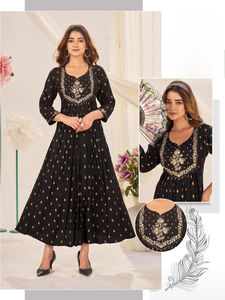 Rayonne élégante à la mode Anarkali Kurti avec travail imprimé et brodé parfait pour la fête et toutes les occasions - Product Image 5