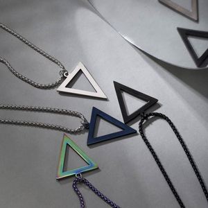 Hot Selling Geometric Hollow Triangle Pendent Necklace Punk Hip Hop <b>Titanium</b> Steel Triangle Pendent Necklace for Men's Jewelry - Product Image 2