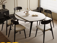 Ensemble table et chaises de salle à manger moderne et simple, extensible, en bois massif, convertible, table carrée double usage avec plateau en pierre et finition brillante