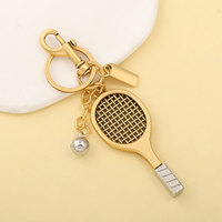 Porte-clés de luxe rétro en forme de raquette de tennis, motif tressé classique, breloque de sac en métal, pendentif sportif, anneau porte-clés pour cadeau bijou sur le thème du tennis