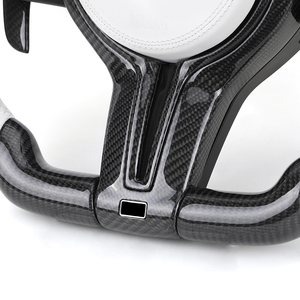 Volant en Fibre de Carbone et Cuir Blanc avec Palettes et Garniture en Carbone pour <span class=keywords><strong>BMW</strong></span> F10 F20 F30 F31 F32 M3 F80 M4 F82 M2 F87 E70 E90 E92 - Product Image 5