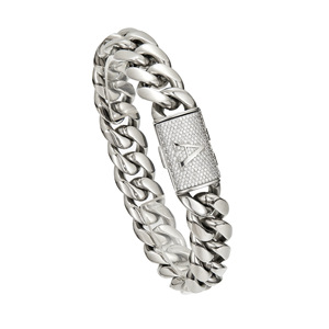 Hochwertige Herren Hip-Hop Edelstahl-Halskette 26 Initialen Buchstaben Flip-Verschluss Verschlüsselte Kubanische Gliederkette Armband - Product Image 5