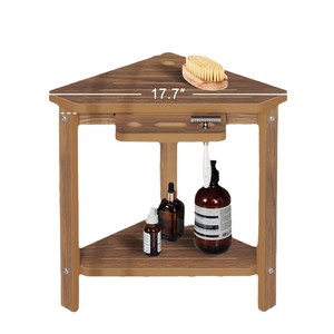 Wooden <b>Corner</b> Bathroom <b>Shelf</b> Double Layer Storage Rack For Personal Care Products Freestanding Durable Solid Wood Organizer - Product Image 5