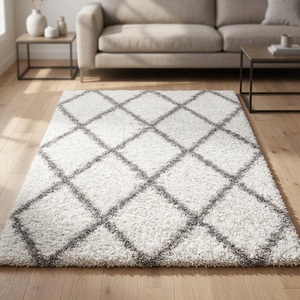 Soft Touch Modern Home Bedroom Anti-Skid <b>Yoga</b> Shaggy Fluffy Geometric Area Rug 160x229cm White - Product Image 1