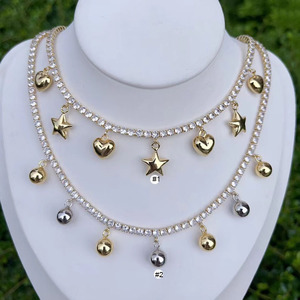 NZ157ทอง18K สวยตุ้งติ้งรูปดาวและลูกกลมตุ้งติ้งสร้อยคอเทนนิส - Product Image 4