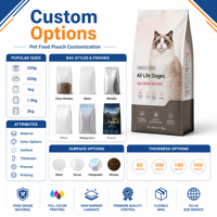 Sachet à fond plat imprimé sur mesure, scellé sur 4 côtés, résistant à l'humidité, refermable avec fermeture éclair, haute qualité pour aliments pour animaux (chiens et chats)