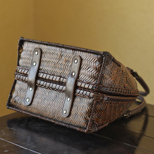 Retro Bamboo Woven <b>Handbag</b> Regular Shape Durable Unisex Garden Use Anji Origin ZB-0010 - Product Image 4