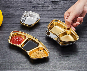 304 Stainless Steel Korean Style Fan-shaped Sauce Dish, Divided Condiment Plate, 1/2/3Compartment <b>Dipping</b> Plate for Hot Pot - Product Image 3
