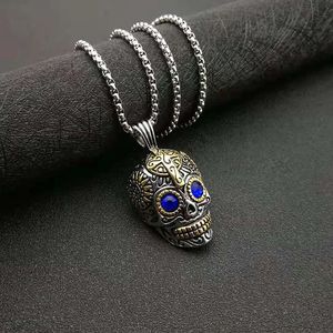 Yunnique-collar de calavera de acero inoxidable con colgante de ojos azules, joyería de fiesta unisex HX055 - Product Image 3