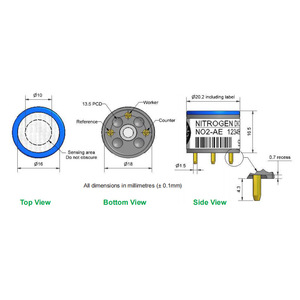 Sensor de Dióxido de Nitrógeno Alphasense NO2-AE, Detector Electroquímico Ambiental, 18 mm de Diámetro - Product Image 1