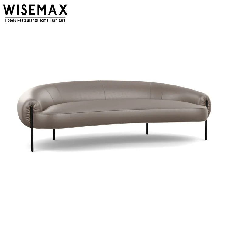 WISEMAX FURNITURE高品質のリビングルーム家具北欧デザインツリーシートウッドフレームメタルレッグ家庭用ロングレザーソファ