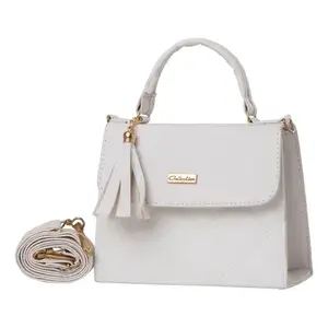 Bolso Freda Blanco Mariconera Fana de 7 Pulgadas, Cuero Blanco Vintage, Correa Individual, Cierre de Cremallera, Decoración con Borlas, Uso Diario - Product Image 3